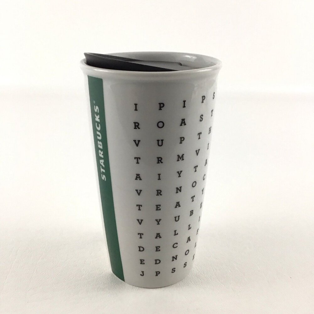 Starbucks Coffee Cup 2016 Ceramic Tumbler Mug 12 fl oz Word Search Puzzle Double - Picture 1 of 7